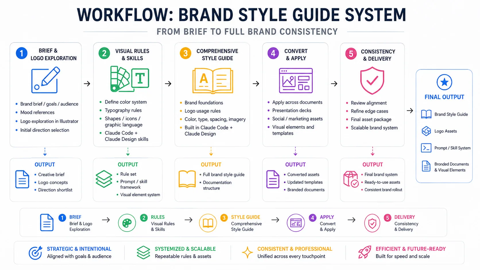 Brand Design System — Visual Framework + Repeatable Templates — workflow diagram